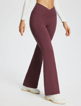 Baleaf Women's Laureate 32'' Crossover High-Rise Flared Pants dbh057 32-Wine Side