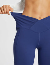 Baleaf Women's Laureate 32'' Crossover High-Rise Flared Pants dbh057 32-Navy Blue Details