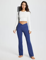 Baleaf Women's Laureate 32'' Crossover High-Rise Flared Pants dbh057 32-Navy Blue Full