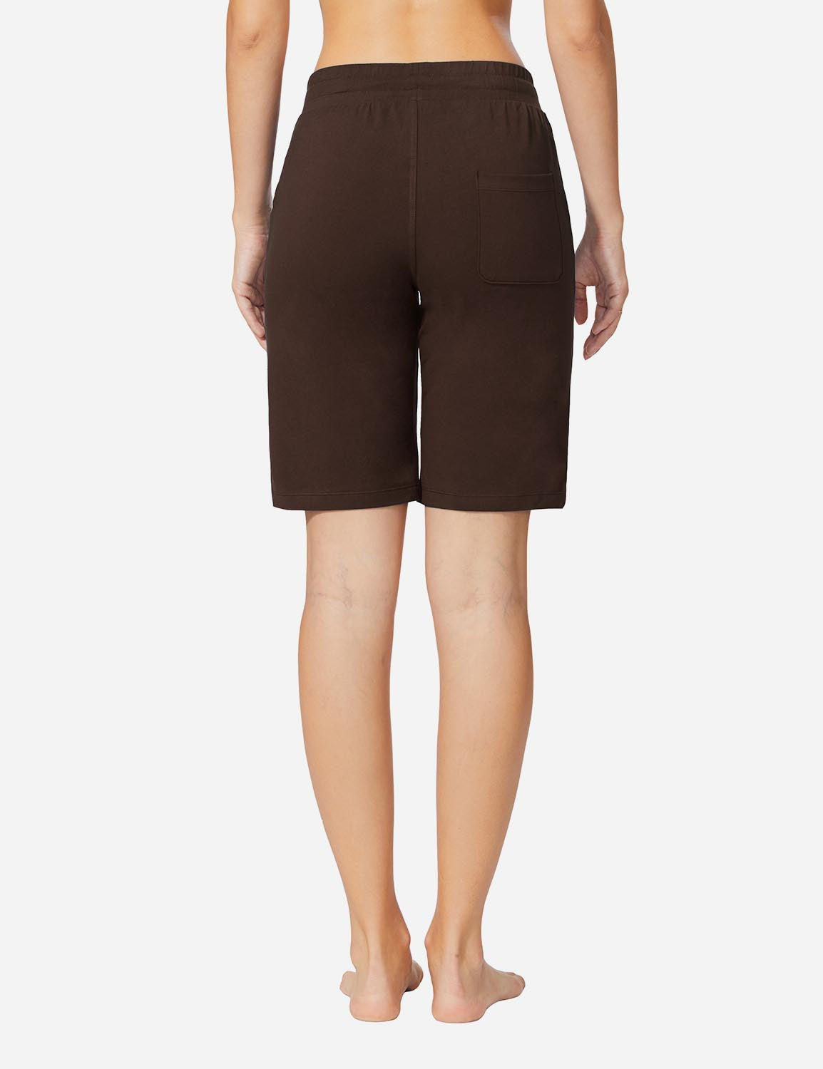 Baleaf Women's Mid-Rise Cotton Pocketed Bermuda Shorts abh104 Coffee Back