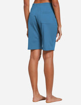 Baleaf Women's Mid-Rise Cotton Pocketed Bermuda Shorts abh104 Copen Blue Back