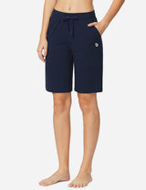 Baleaf Women's Mid-Rise Cotton Pocketed Bermuda Shorts abh104 Dark Blue Front