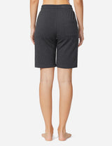 Baleaf Women's Mid-Rise Cotton Pocketed Bermuda Shorts abh104 Charcoal Back