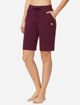 Baleaf Women's Mid-Rise Cotton Pocketed Bermuda Shorts abh104 Burgundy Side