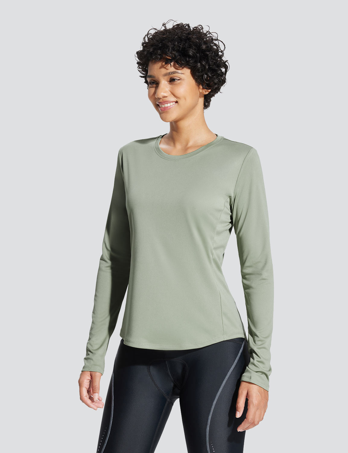Baleaf Women's UPF50+ Crew Neck Cycling Long Sleeve Shirts Chinchilla Side