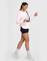 Baleaf Women's Rounded Hem Hooded Long Sleeve Pink Dogwood Full