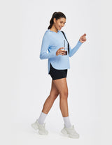 Baleaf Women's Rounded Hem Hooded Long Sleeve Kentucky Blue Full