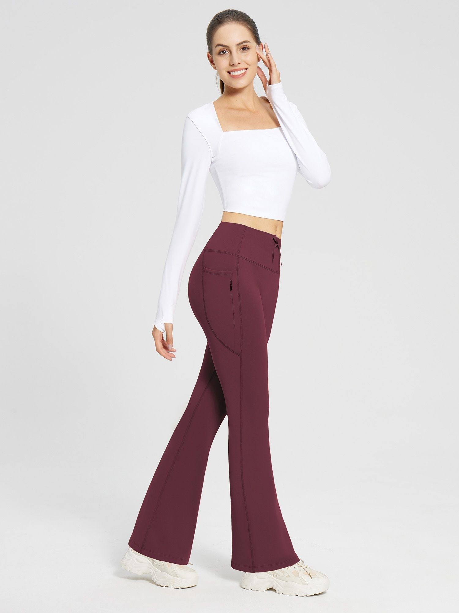 Drawstring Waistband Yoga High-Waisted Flared Pants