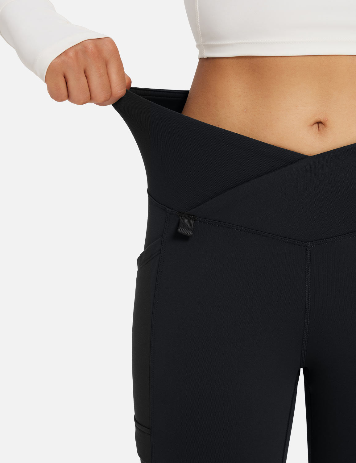 Baleaf Women's Fleece lined Crossover Slightly Flare Leggings Anthracite Details