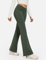 Baleaf Women's Fleece lined Crossover Slightly Flare Leggings Rifle Green Side