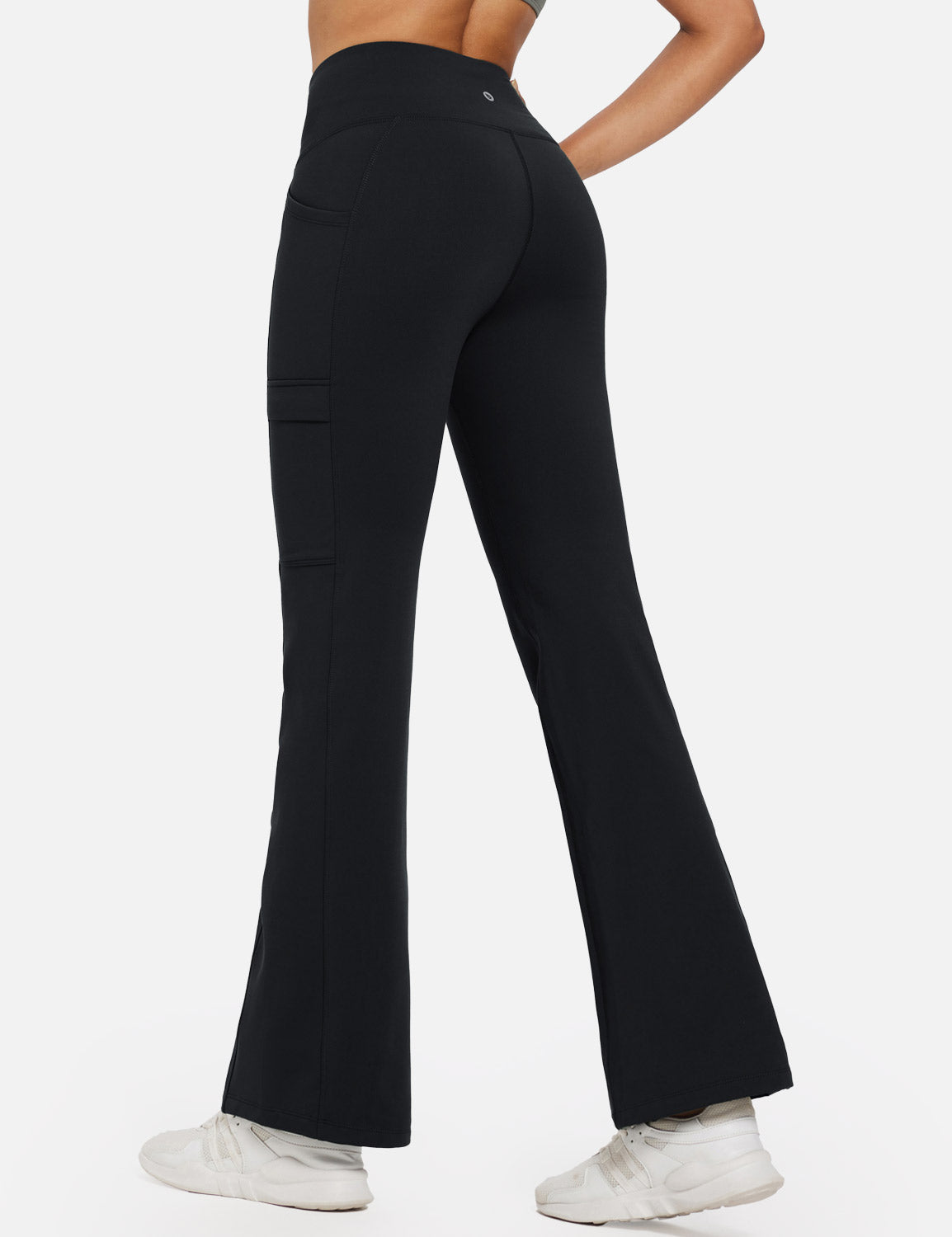 Baleaf Women's Fleece lined Crossover Slightly Flare Leggings Anthracite Back