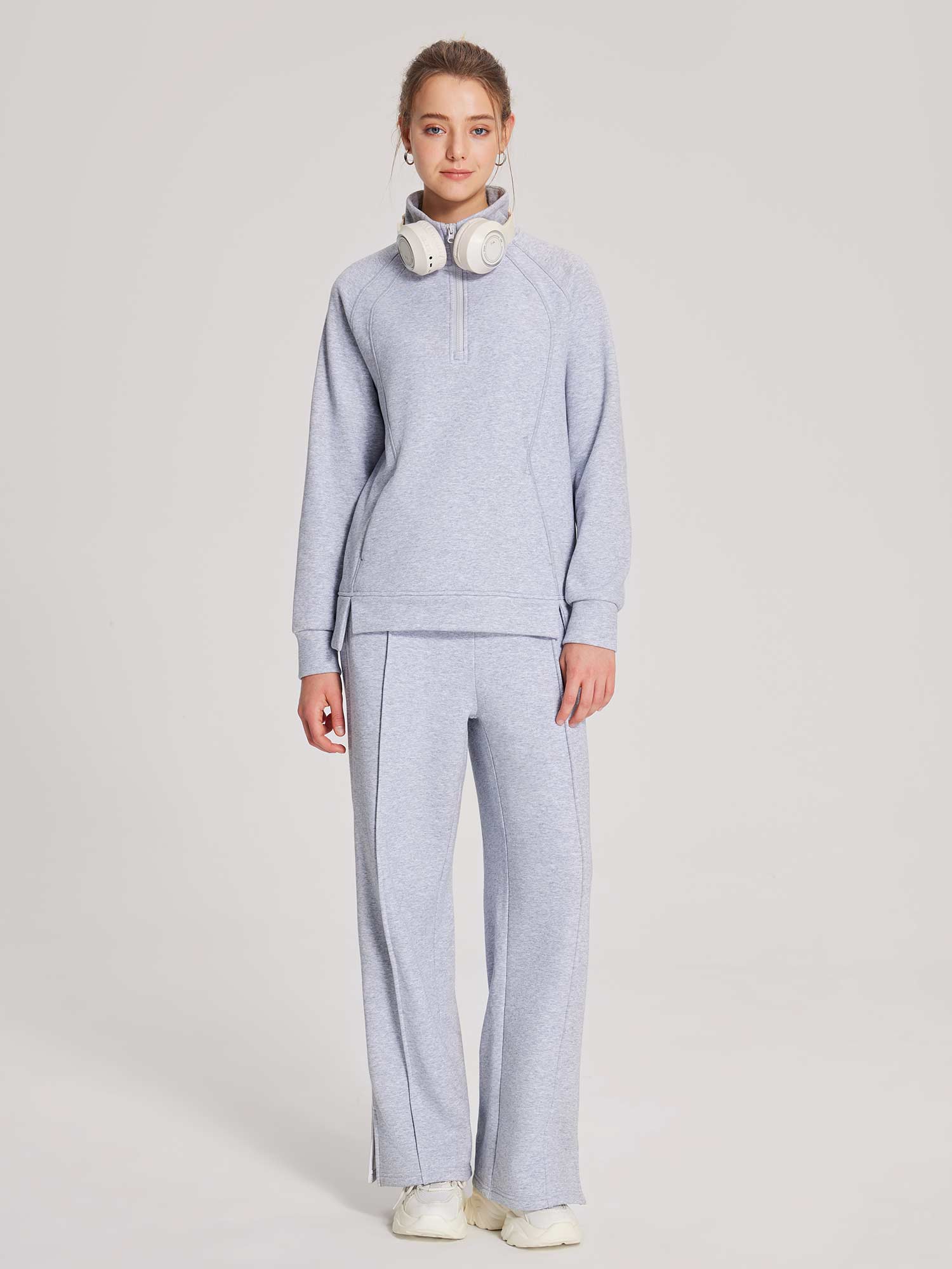 Set: Half-Zip Pullover & Wide-Leg Sweatpants