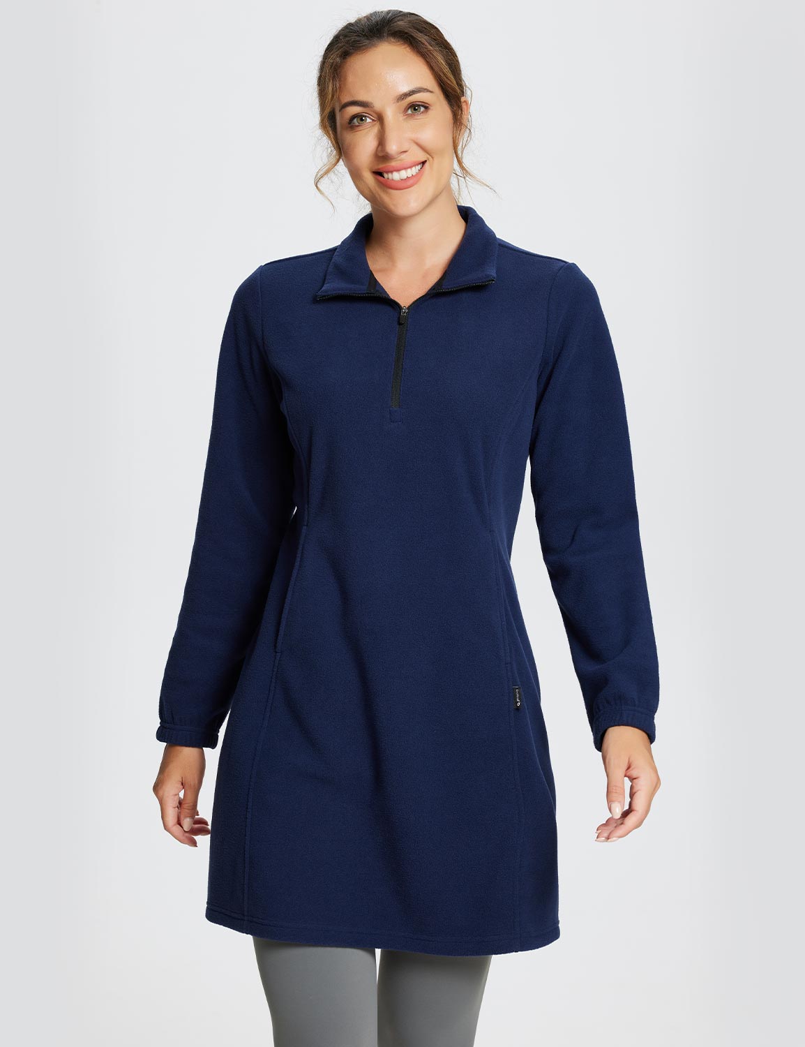 #Baleaf Women's Long-Sleeve Quarter Zip Thermal Dress dga069 Navy Blue Main