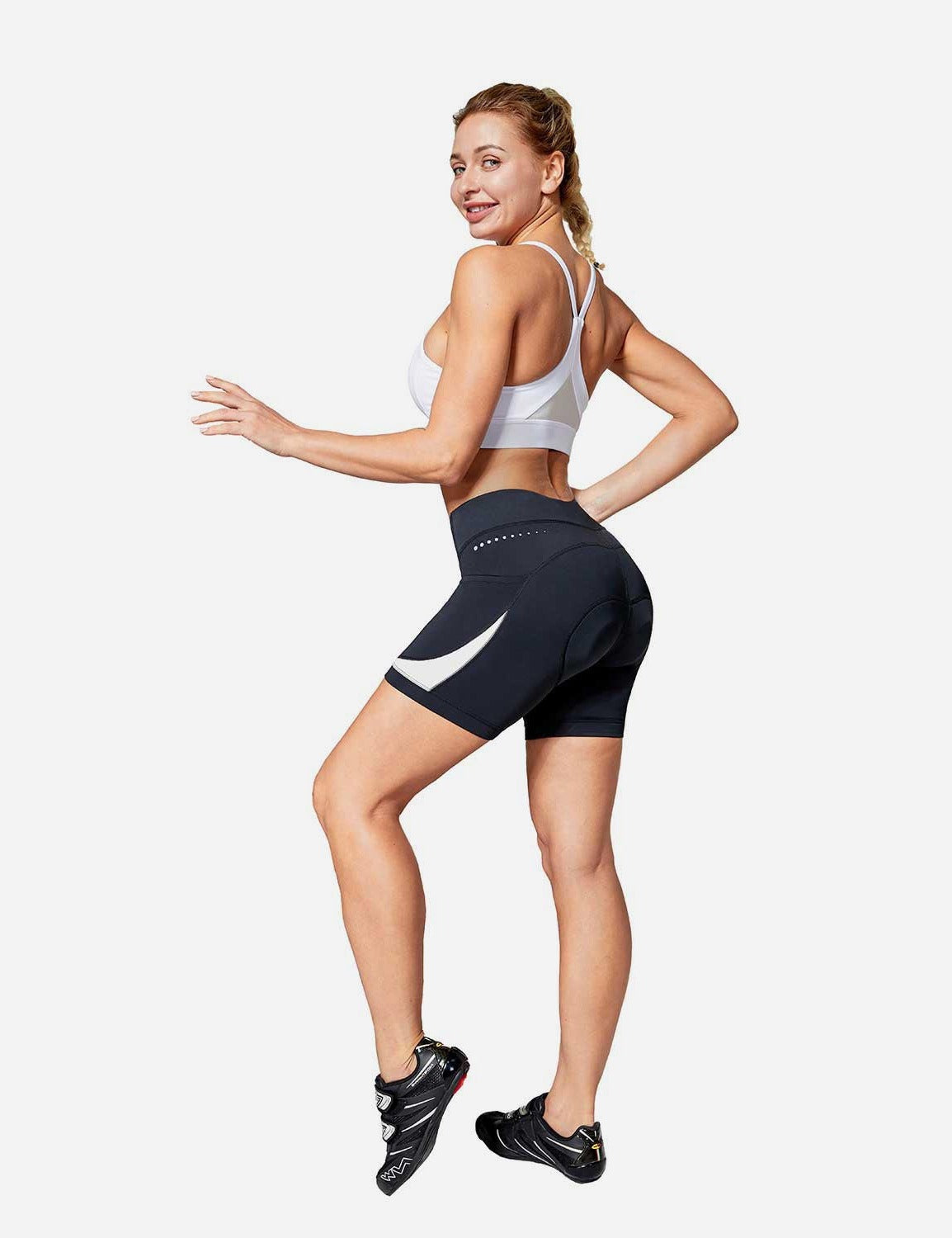Baleaf Women's UPF 50+ 5' Bike Shorts 4D Padded Pockets Cycling Underw?????? cai010 Lucent White Back