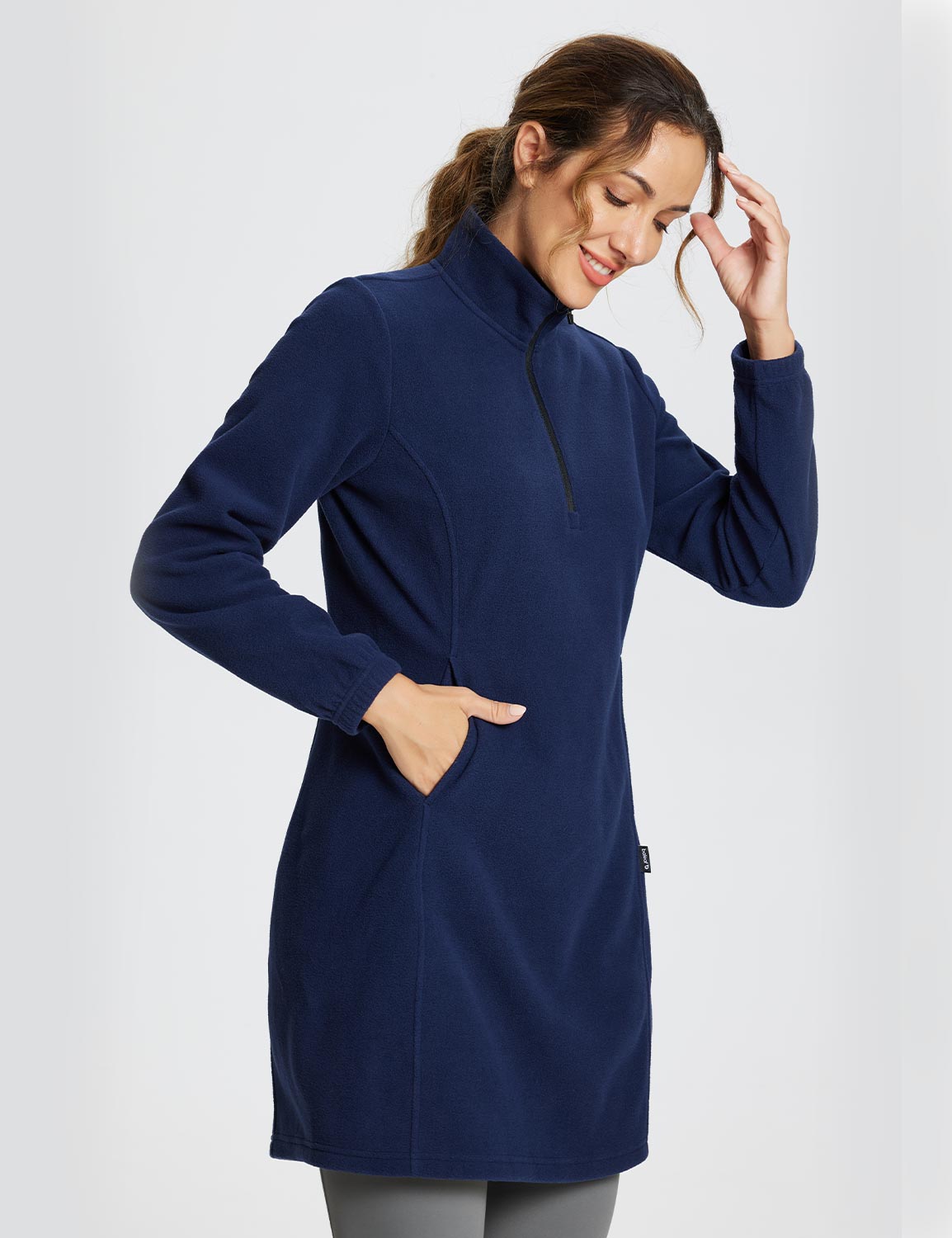 #Baleaf Women's Long-Sleeve Quarter Zip Thermal Dress dga069 Navy Blue Side