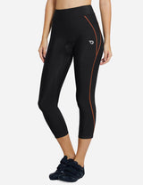 Baleaf Women's UPF50+ High Rise 3D Chamois Compression Cycling Capris aab163 Orange Line Front