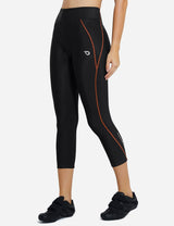 Baleaf Women's UPF50+ High Rise 3D Chamois Compression Cycling Capris aab163 Orange Line Side