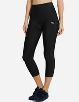 Baleaf Women's UPF50+ High Rise 3D Chamois Compression Cycling Capris aab163 Black Line Front