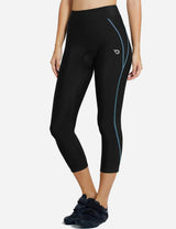 Baleaf Women's UPF50+ High Rise 3D Chamois Compression Cycling Capris aab163 Blue Line Front