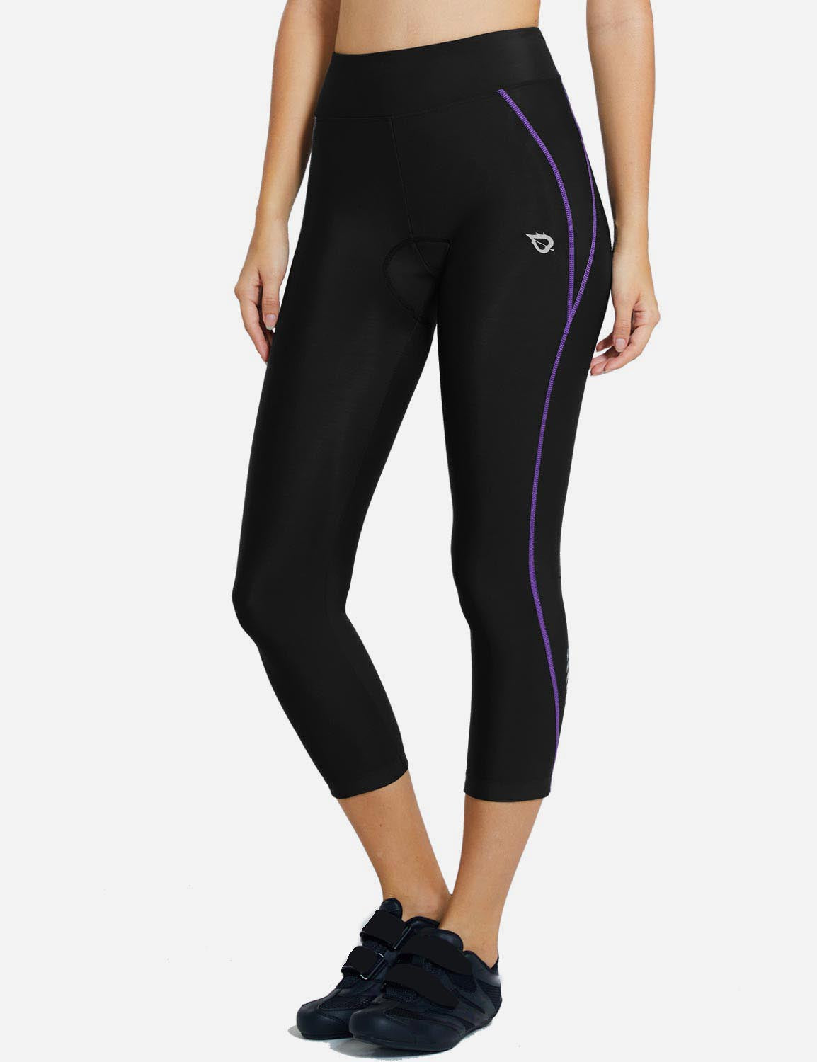 Baleaf Women's UPF50+ High Rise 3D Chamois Compression Cycling Capris aab163 Purple Line Front