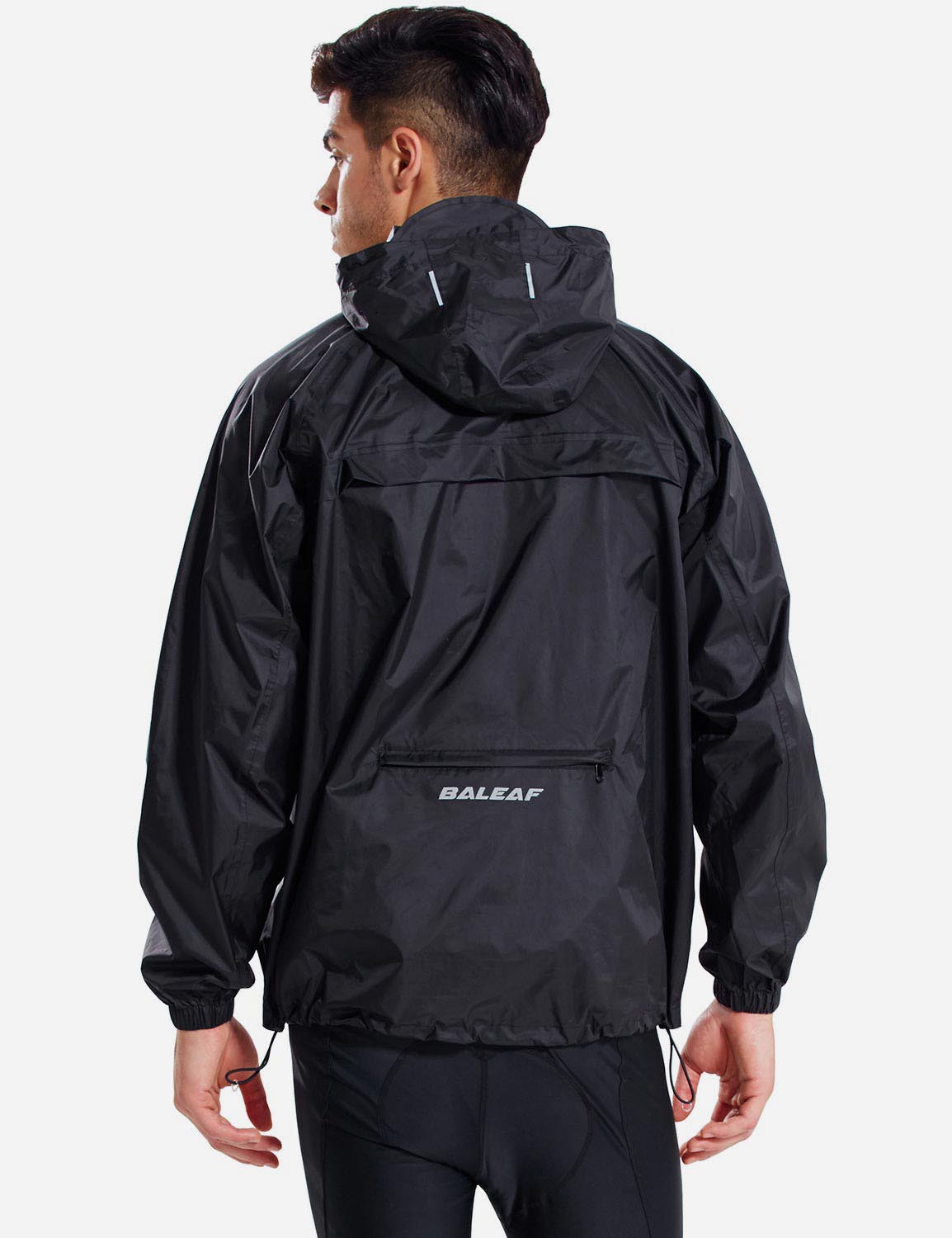 Baleaf Unisex Lightweight Packable Hooded Raincoat aae100 black back