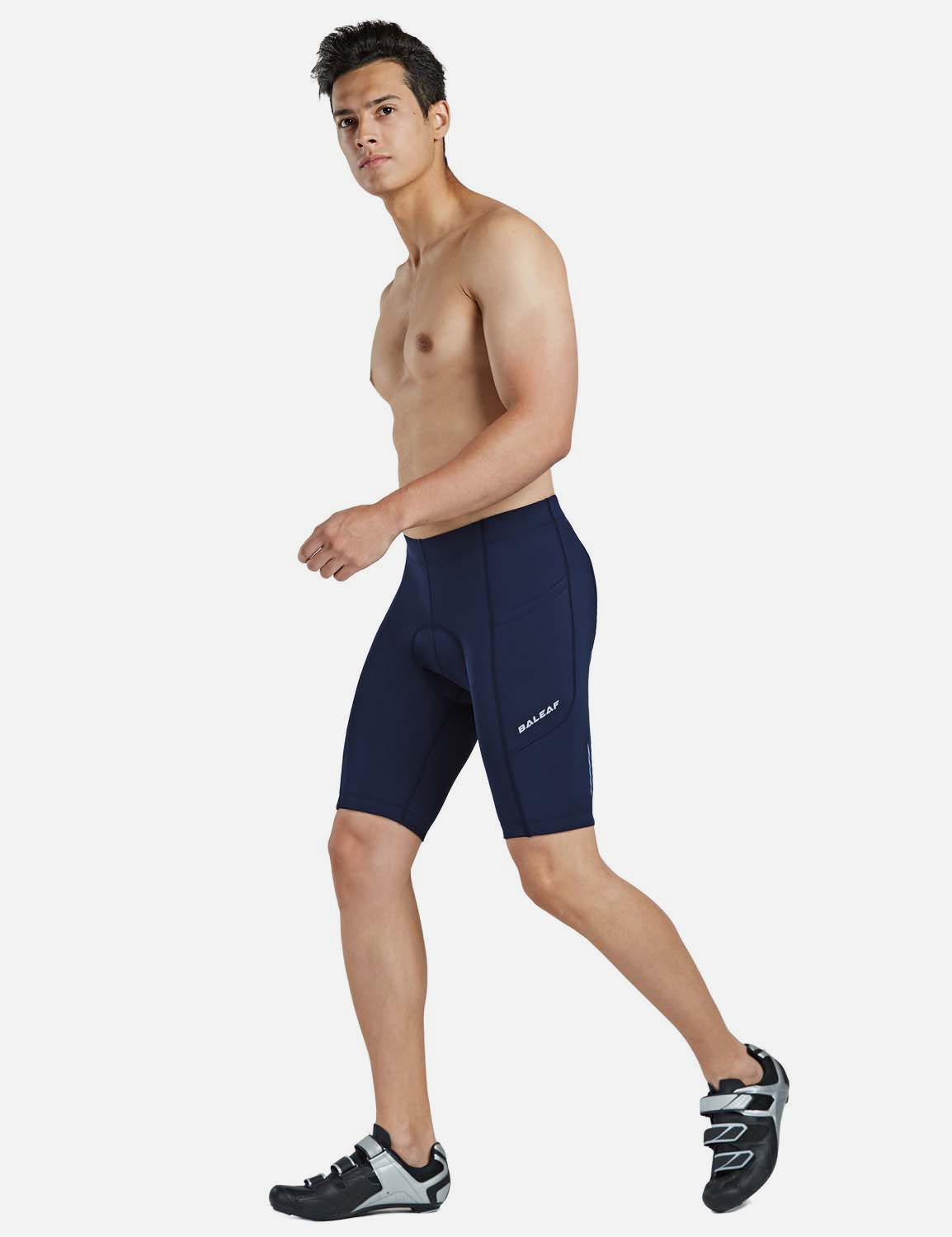 Baleaf Men's 3D Chamois Padded Low Cut Long Compression Cycling Shorts aai070 Dark Blue Full