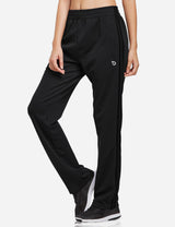 Baleaf Women's Active Stripe Side Loose Leg Pocketed Casual Joggers abd316 Black/Black Front