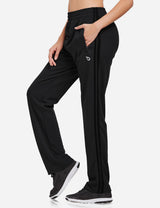 Baleaf Women's Active Stripe Side Loose Leg Pocketed Casual Joggers abd316 Black/Black Side