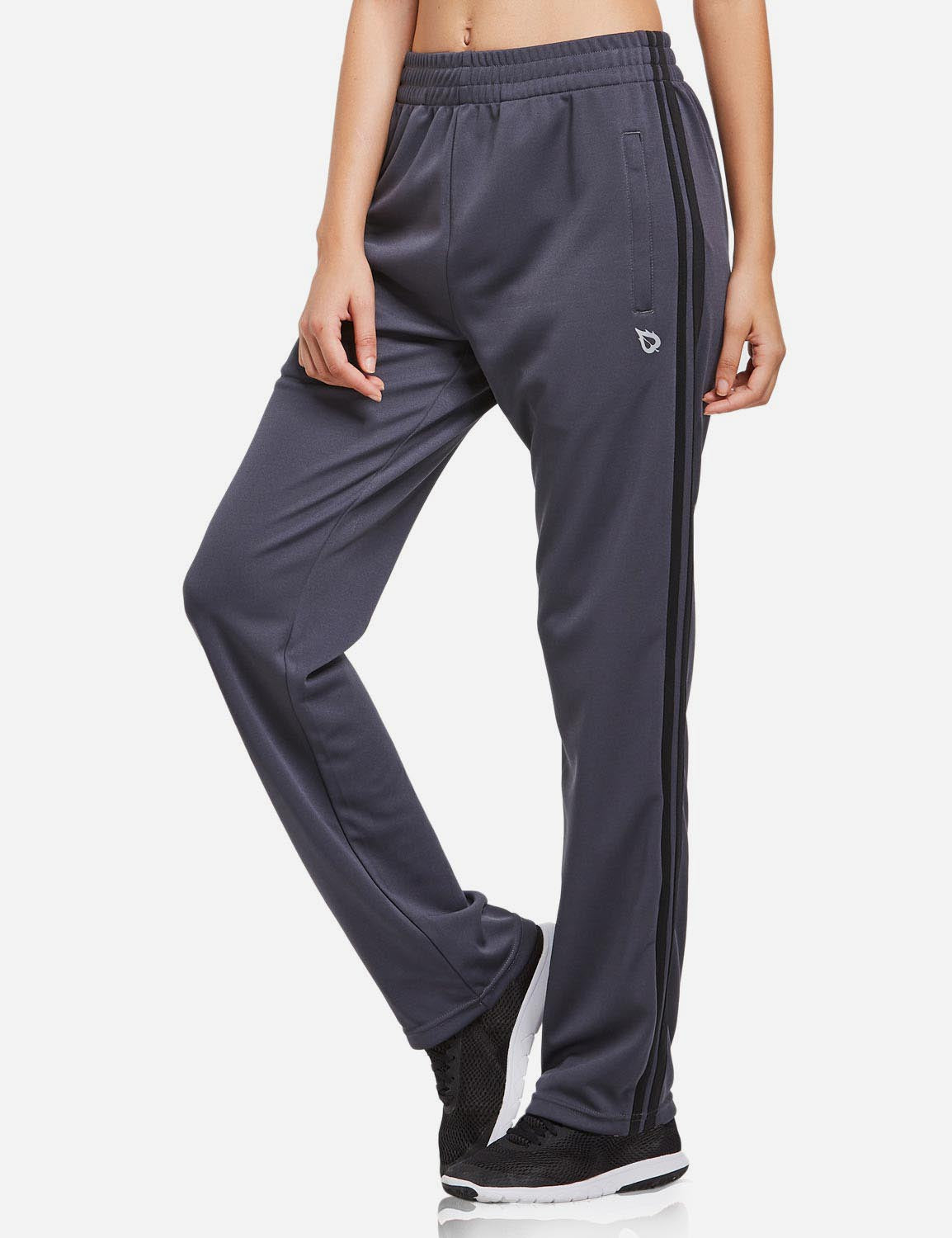 Baleaf Women's Active Stripe Side Loose Leg Pocketed Casual Joggers abd316 Gray/Black Front