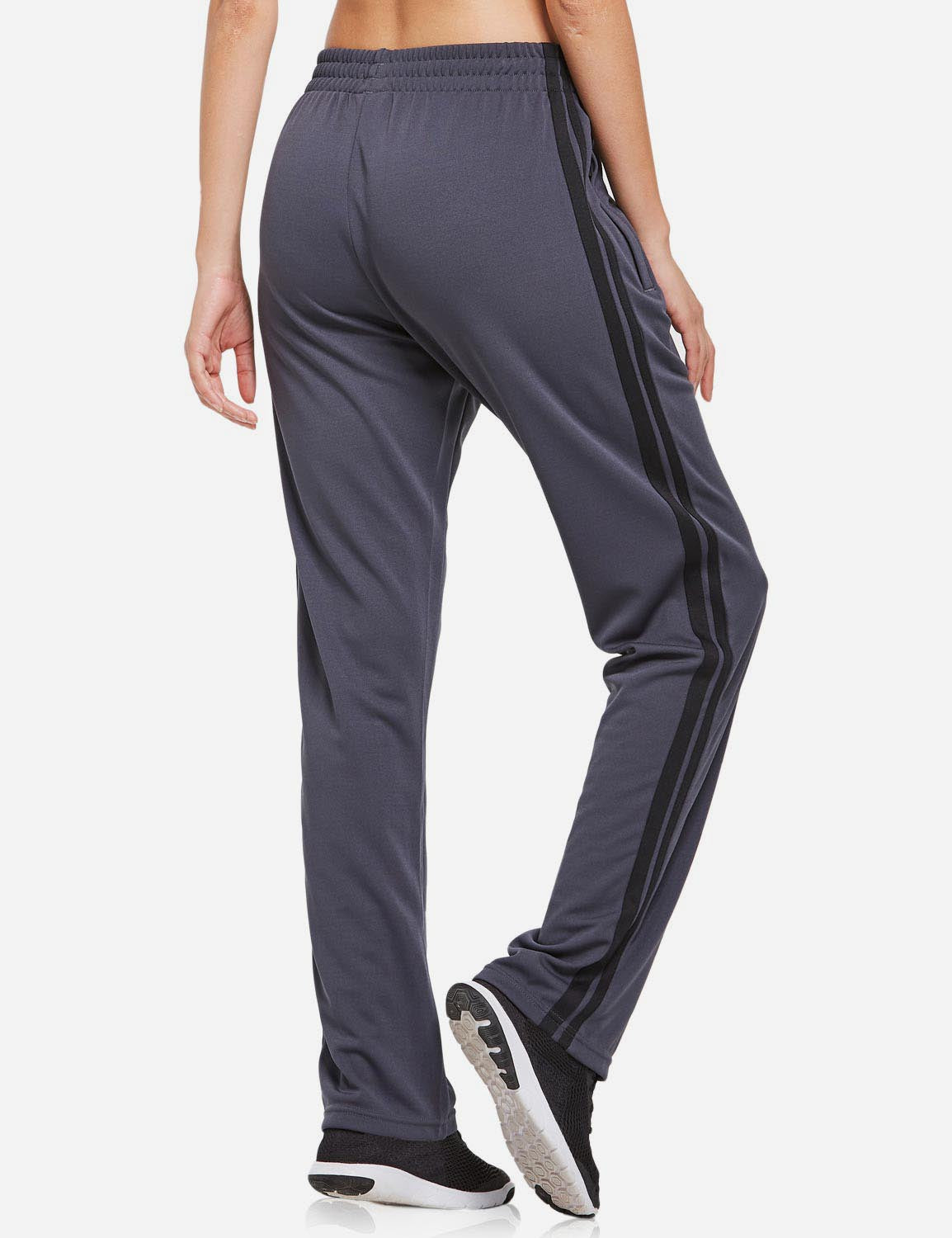 Baleaf Women's Active Stripe Side Loose Leg Pocketed Casual Joggers abd316 Gray/Black Back