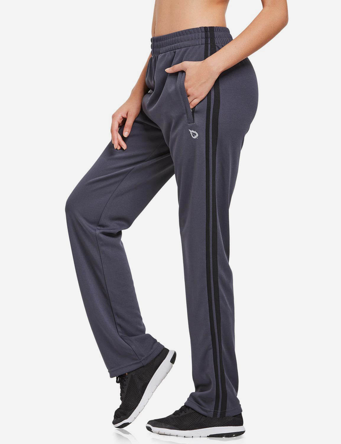 Baleaf Women's Active Stripe Side Loose Leg Pocketed Casual Joggers abd316 Gray/Black Side