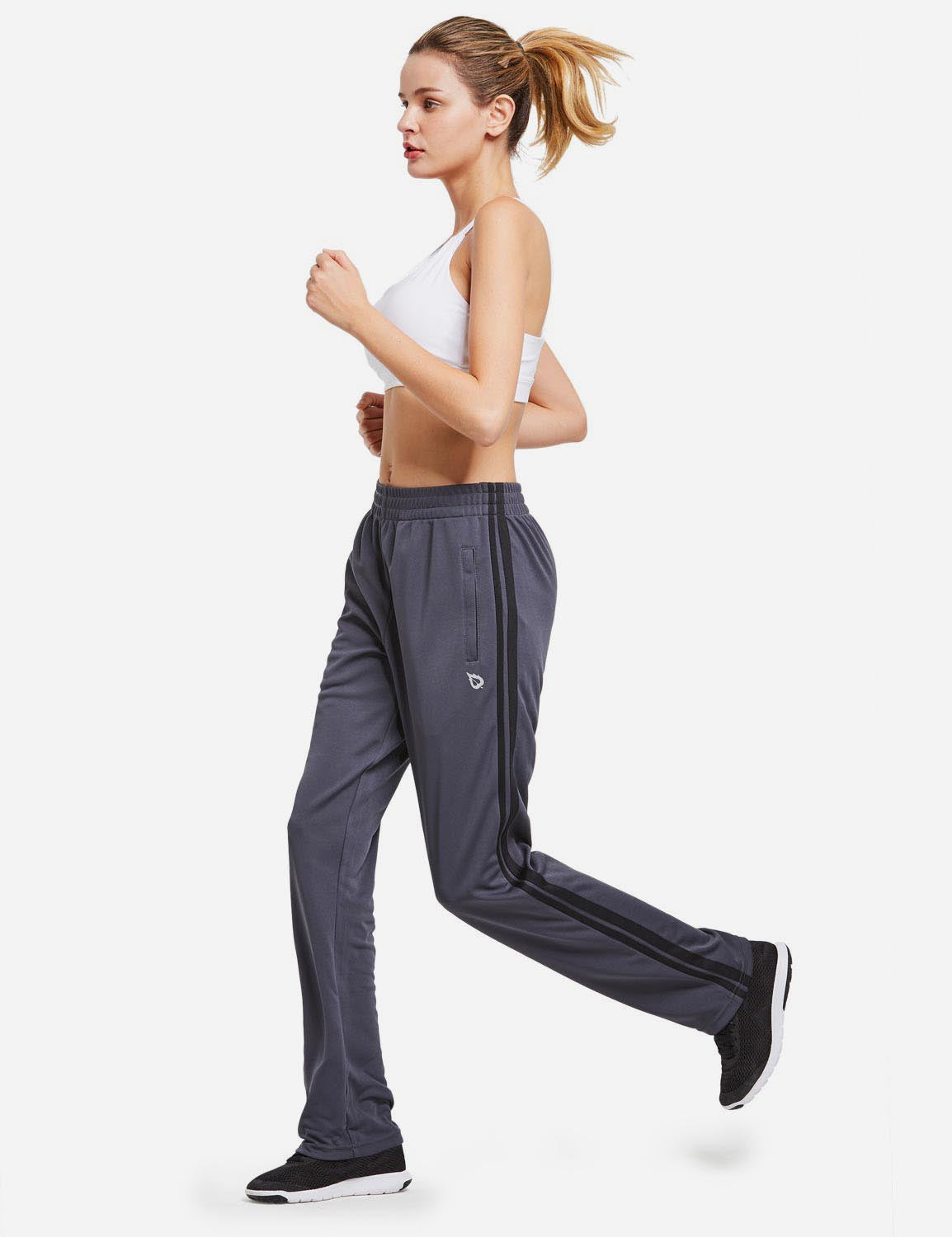 Baleaf Women's Active Stripe Side Loose Leg Pocketed Casual Joggers abd316 Gray/Black Full