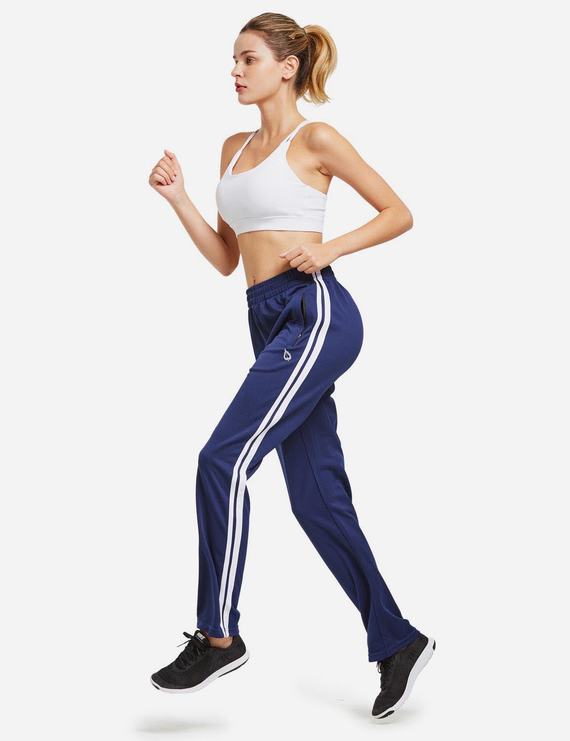 Baleaf Women's Active Stripe Side Loose Leg Pocketed Casual Joggers abd316 Navy/White Full
