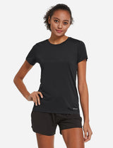 Baleaf Women's Baleaf Crew neck Comfort Fit Workout T-Shirt abd349 Black Front