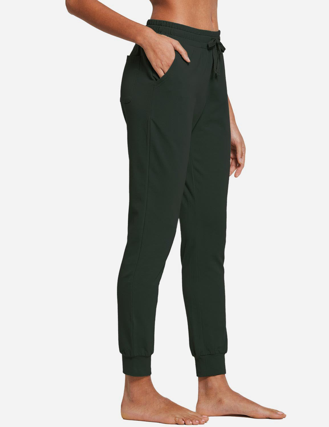 Baleaf Women's Cotton Comfy Pocketed & Tapered Weekend Joggers abh103 Army Green Side