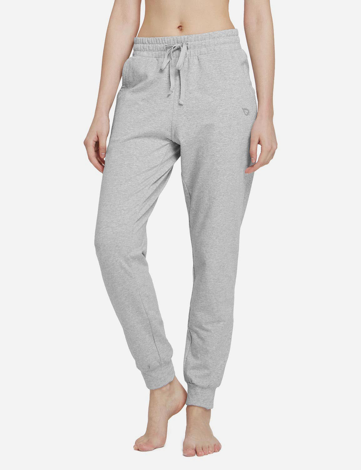 Baleaf Women's Cotton Comfy Pocketed & Tapered Weekend Joggers abh103 Light Gray Front