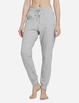 Baleaf Women's Cotton Comfy Pocketed & Tapered Weekend Joggers abh103 Light Gray Front