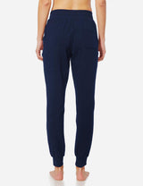 Baleaf Women's Cotton Comfy Pocketed & Tapered Weekend Joggers abh103 Navy Blue Back