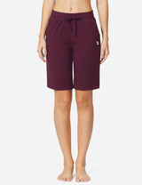 Baleaf Women's Mid-Rise Cotton Pocketed Bermuda Shorts abh104 Burgundy Front