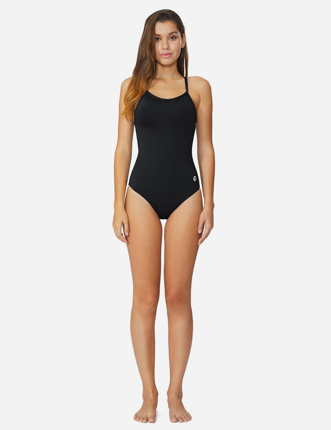 Baleaf Women's Semi-Open V-Back One Piece Pool Side Swimsuit acg011 Black Full