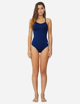 Baleaf Women's Semi-Open V-Back One Piece Pool Side Swimsuit acg011 Navy Full