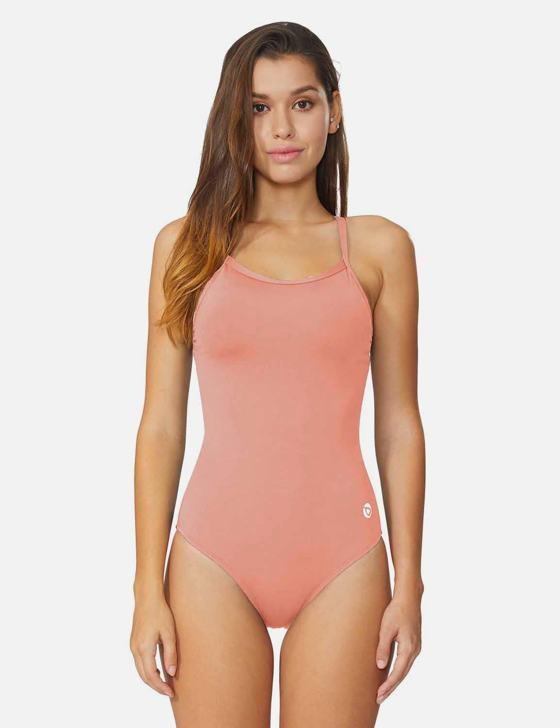 Baleaf Women's Semi-Open V-Back One Piece Pool Side Swimsuit acg011 Strawberry Cream Front