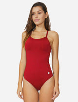 Baleaf Women's Semi-Open V-Back One Piece Pool Side Swimsuit acg011 Red Side