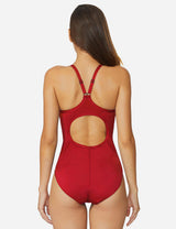 Baleaf Women's Semi-Open V-Back One Piece Pool Side Swimsuit acg011 Red Back