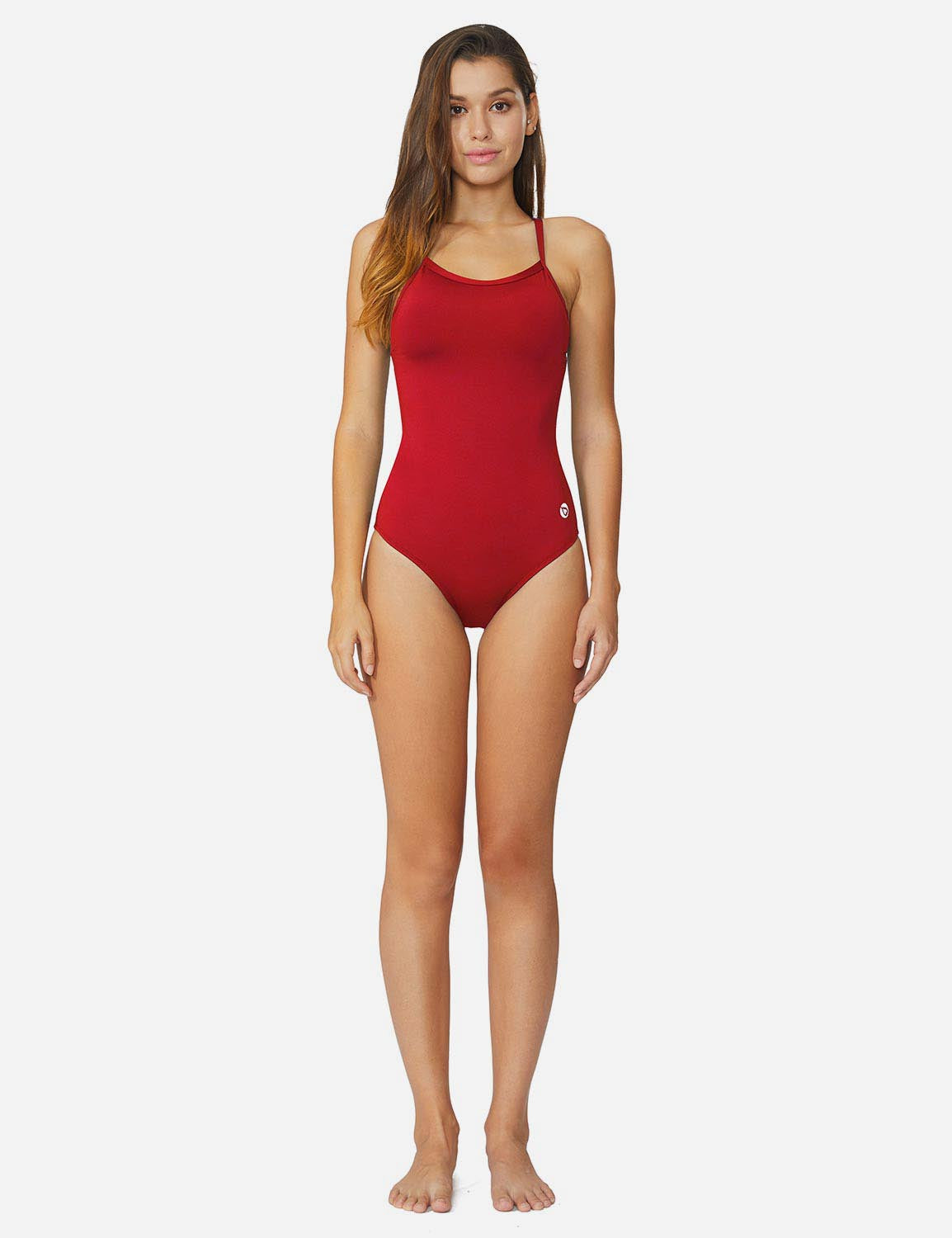 Baleaf Women's Semi-Open V-Back One Piece Pool Side Swimsuit acg011 Red Full