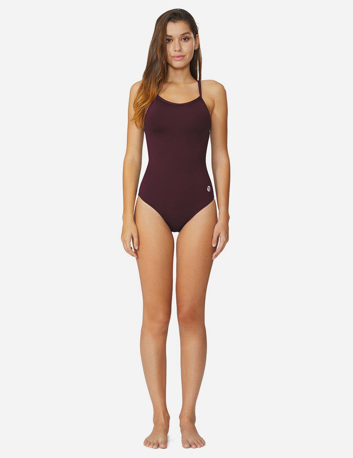 Baleaf Women's Semi-Open V-Back One Piece Pool Side Swimsuit acg011 Wine Red Full