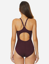 Baleaf Women's Semi-Open V-Back One Piece Pool Side Swimsuit acg011 Wine Red Back