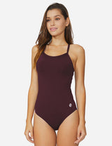 Baleaf Women's Semi-Open V-Back One Piece Pool Side Swimsuit acg011 Wine Red Side