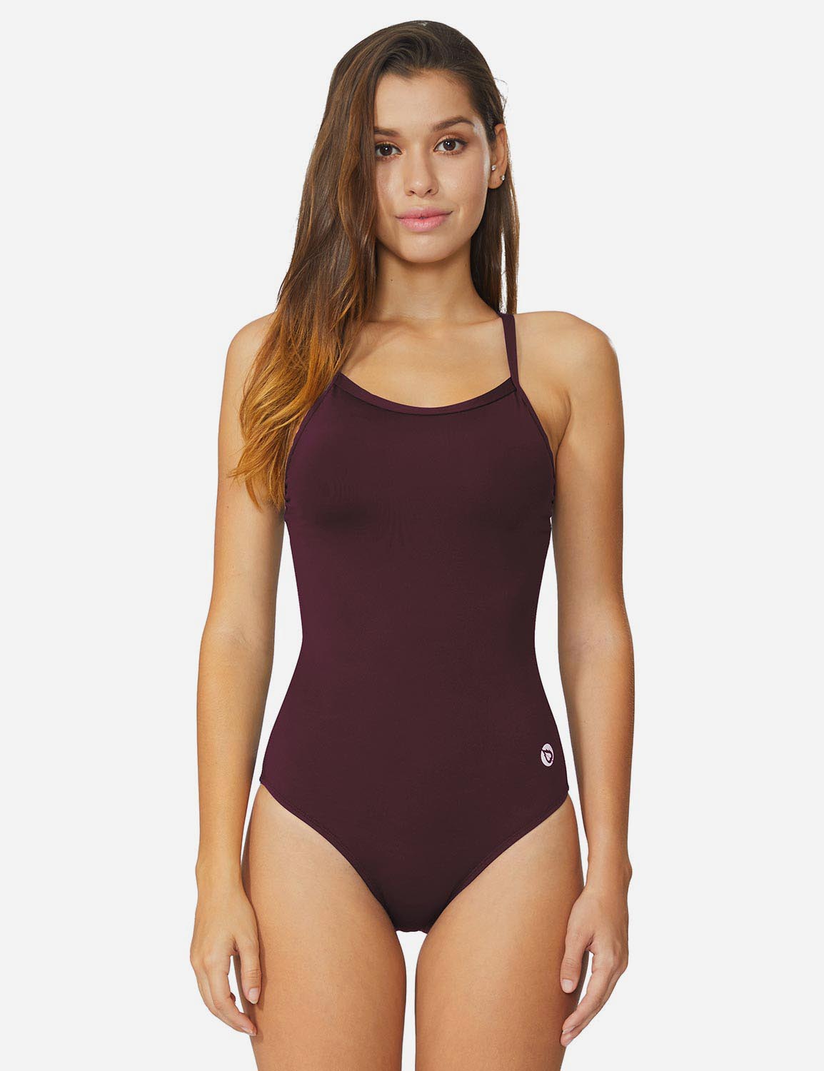 Baleaf Women's Semi-Open V-Back One Piece Pool Side Swimsuit acg011 Wine Red Front