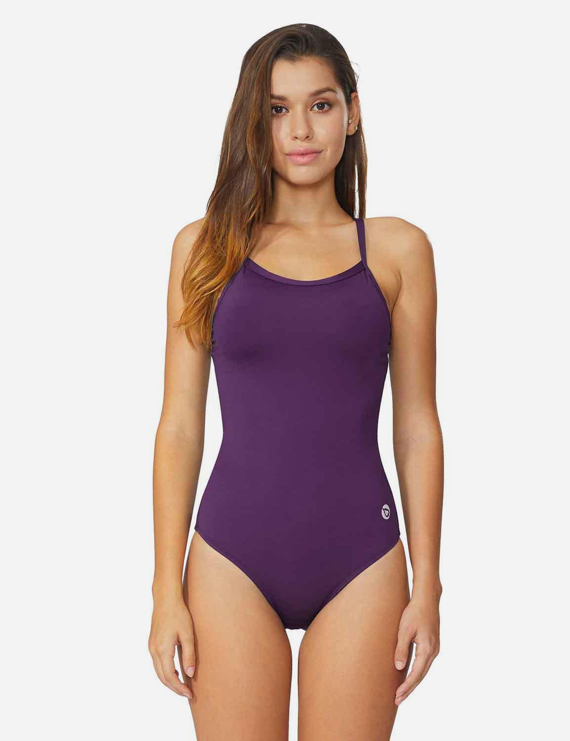 Baleaf Women's Semi-Open V-Back One Piece Pool Side Swimsuit acg011 Grape Royale Front